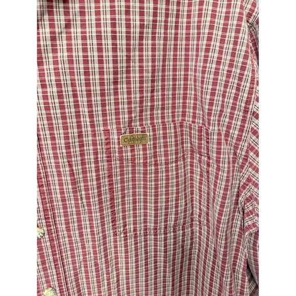 Carhartt Mens Red Plaid Button Down Long Sleeve Shirt Size XL 100% Cotton - Picture 2 of 10